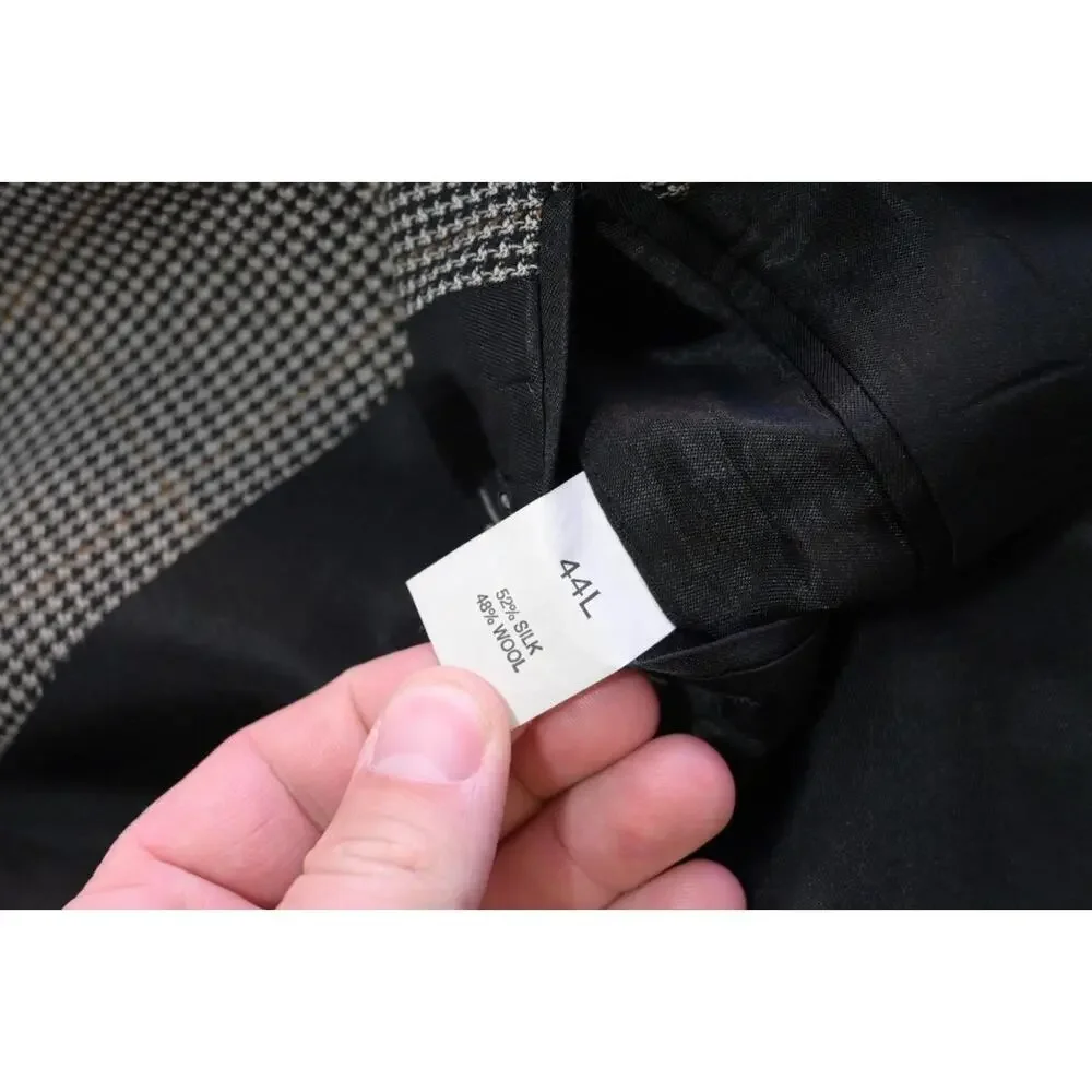 Jos A Bank Blazer Silk Wool Houndstooth 3 Button Sports Jacket Mens Size 44 Long - Picture 10 of 11